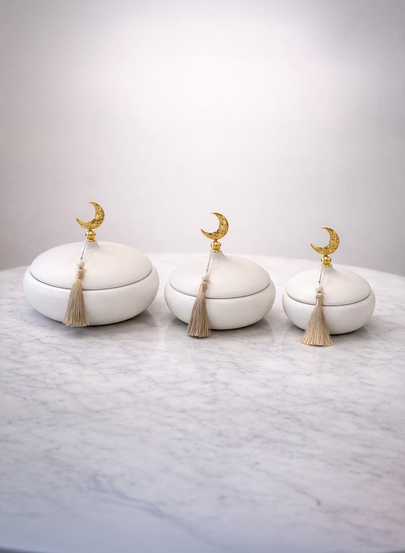 Decorative Crescent-Lid Sweets & Dates Container Set for Ramadan & Eid by Roman Gifts
